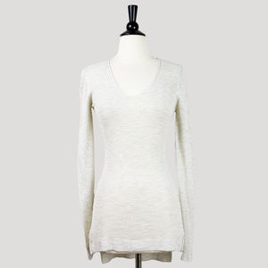 🌿 3 FOR $12 DEX | Lightweight Semi-Sheer V-Neck Off-White Fitted Sweater